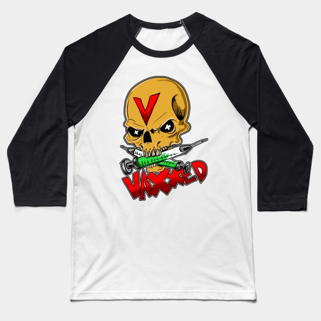 Vaccinated Skull Logo Baseball T-Shirt by silentrob668